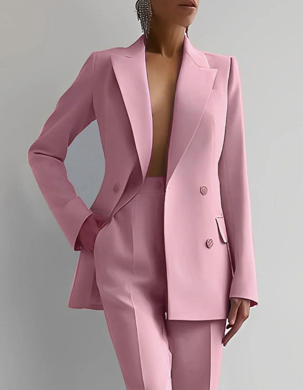 Women's Business Casual 2 Piece Blazer Pants Suit Set