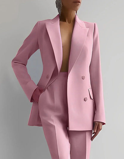 Women's Business Casual 2 Piece Blazer Pants Suit Set