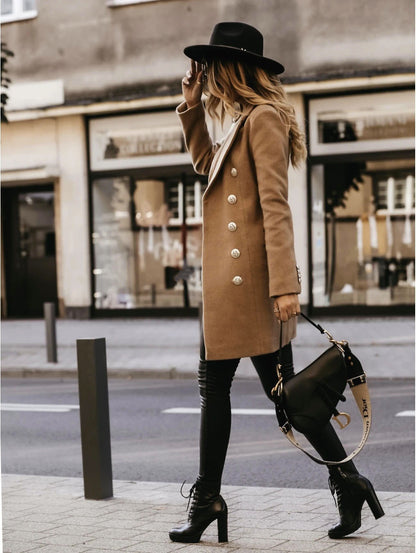 Womens Double Breasted Wool Blend Blazer Coat