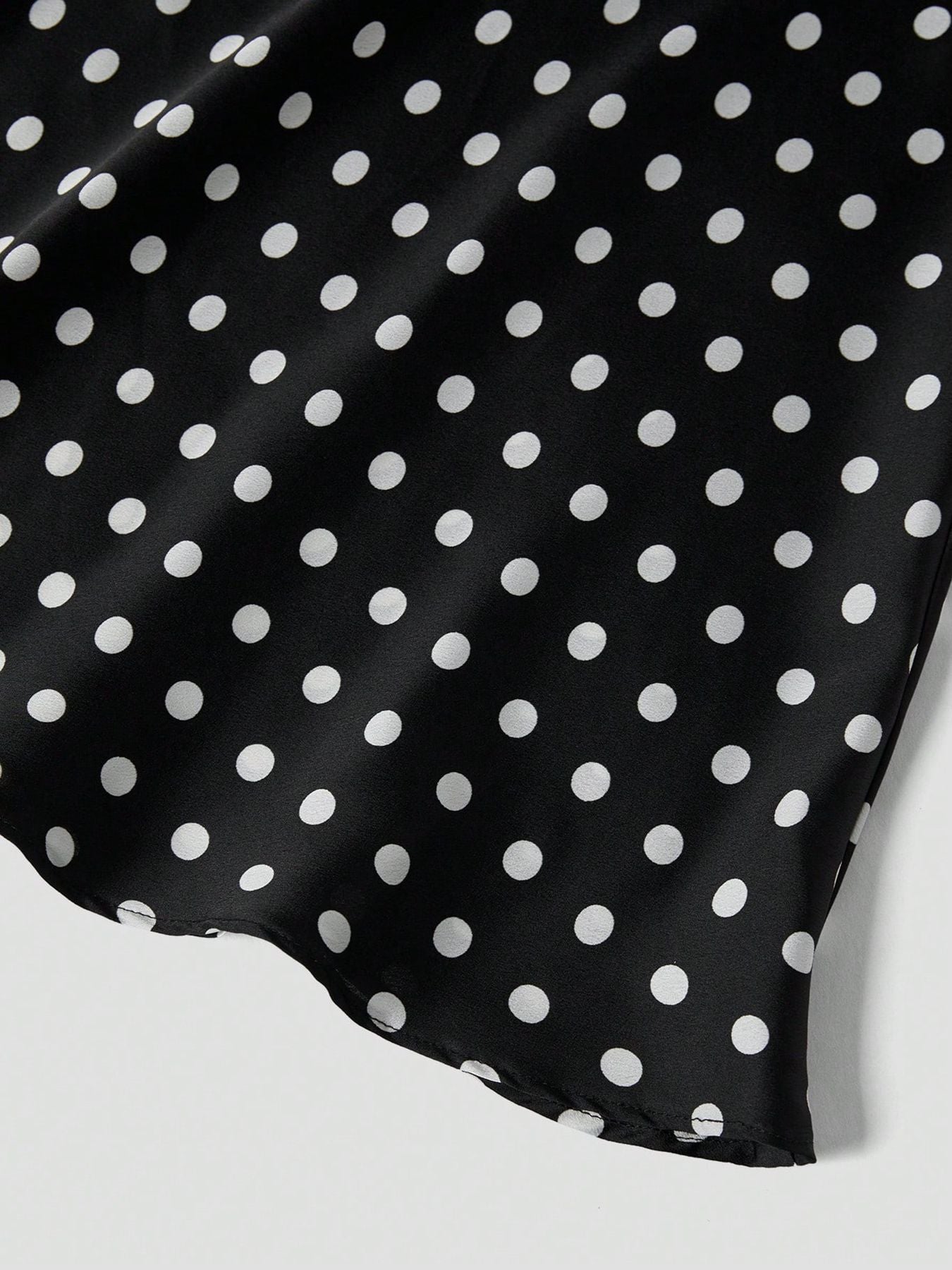 Polka Dot Satin A-Line Skirt Trendy Zip Midi Dress