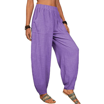 Women's Linen Harem Pants High Waist Loose Casual Boho