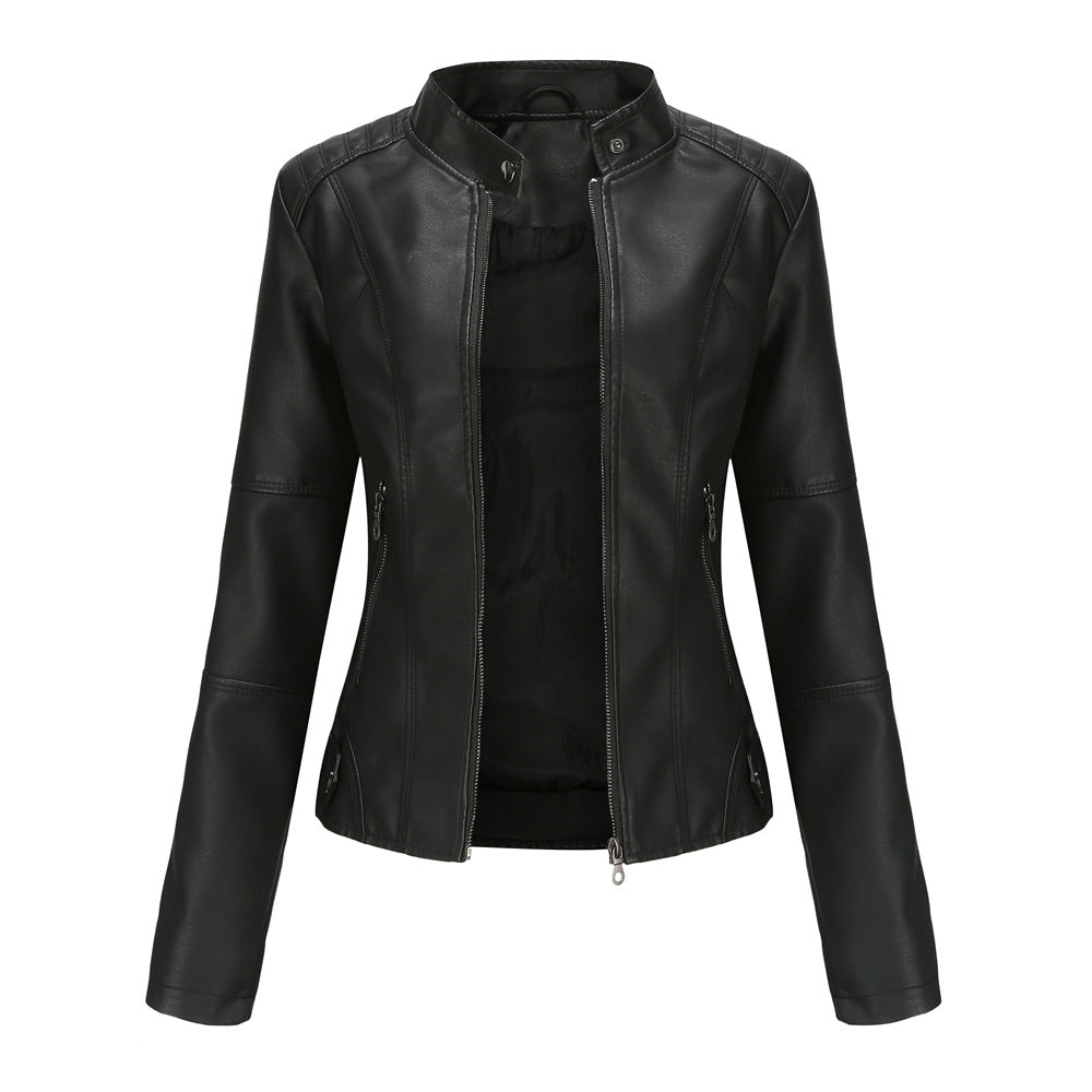 Women's Faux Leather Moto Jacket Slim Fit Zip Up