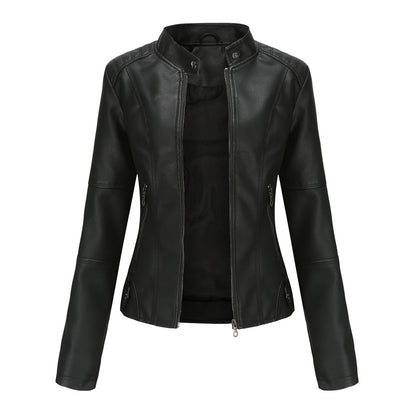 Women's Faux Leather Moto Jacket Slim Fit Zip Up