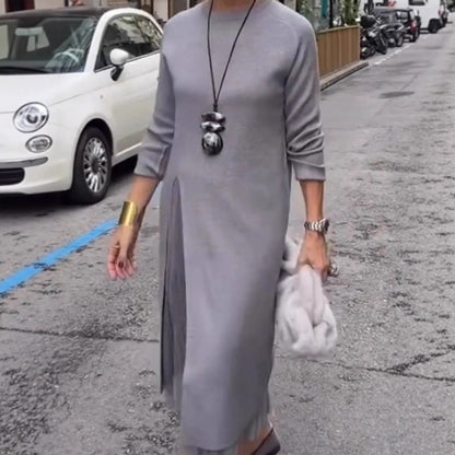 Women's Long Sleeve Sweater Dress Mesh Slit Maxi