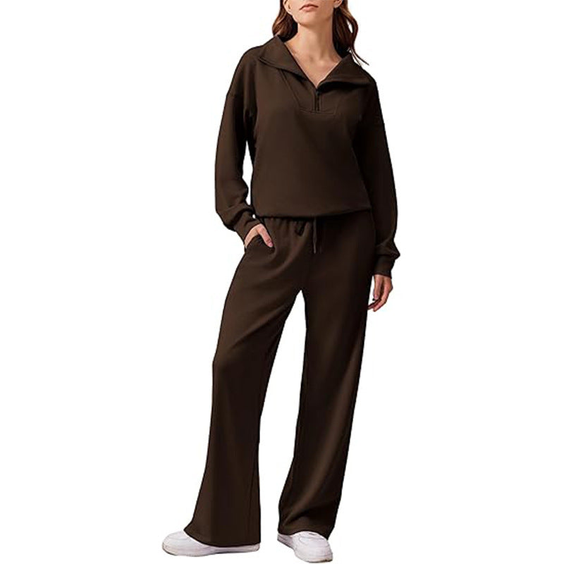 Women 2 Piece Lounge Set Half Zip Sweatshirt Wide Leg Pants