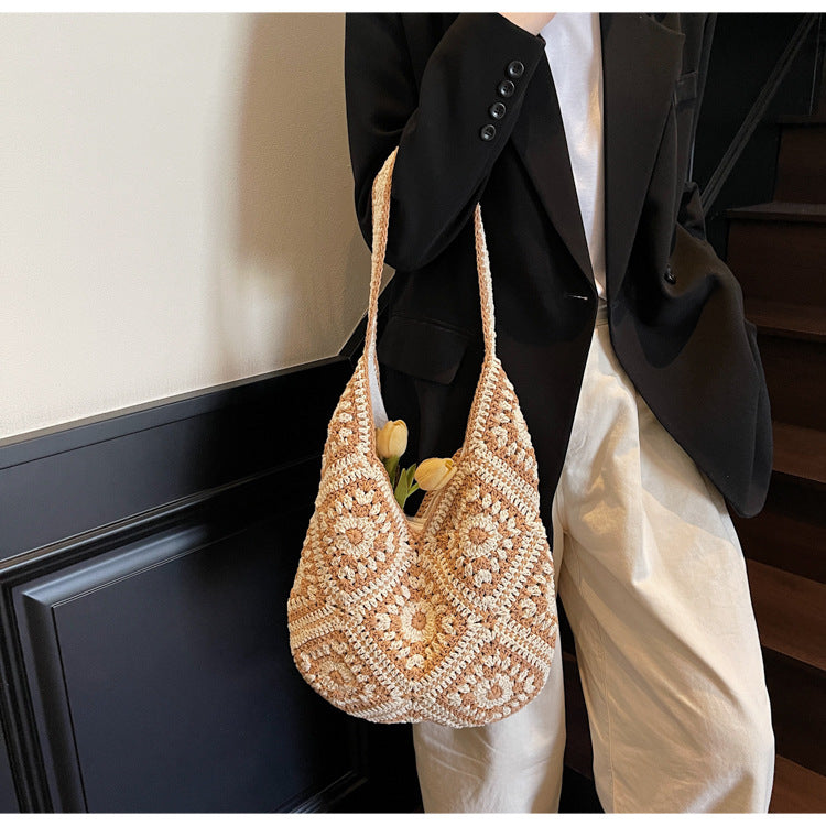 Crochet Knit Tote Bag Boho Shoulder Bag for Women