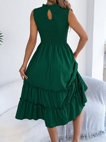 Smocked Sleeveless Ruffle Midi Dress Flowy Summer