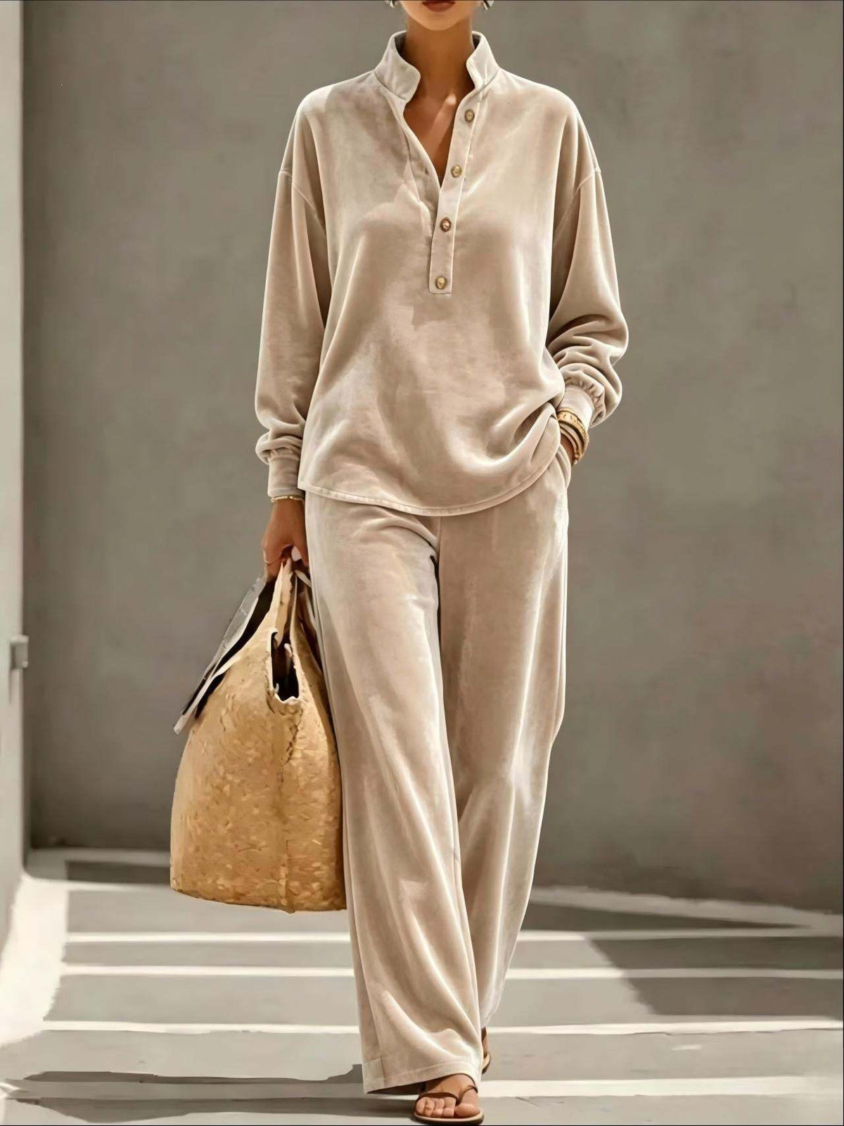 Women's Velvet Two Piece Lounge Set Top and Pants
