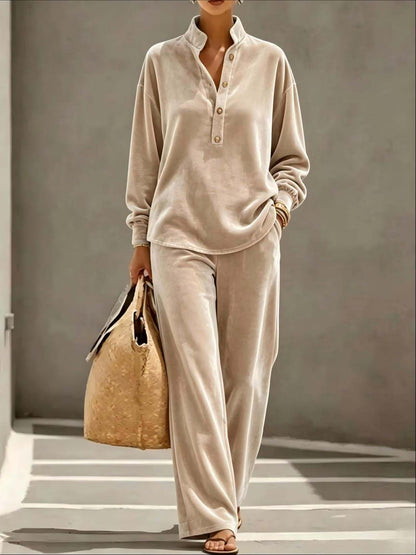 Women's Velvet Two Piece Lounge Set Top and Pants