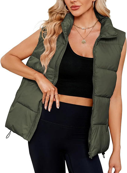 Women's Quilted Puffer Vest Stand Collar Sleeveless Jacket