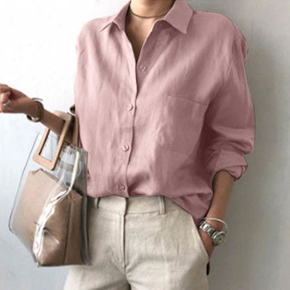 Women's Oversized Linen Button Down Shirt Casual Blouse