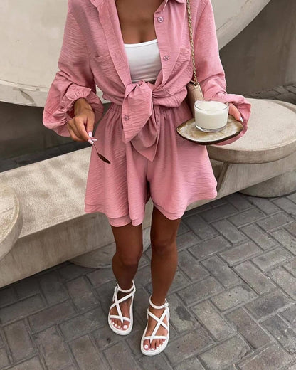 Women's Long Sleeve Top and Ruffle Shorts Matching Set