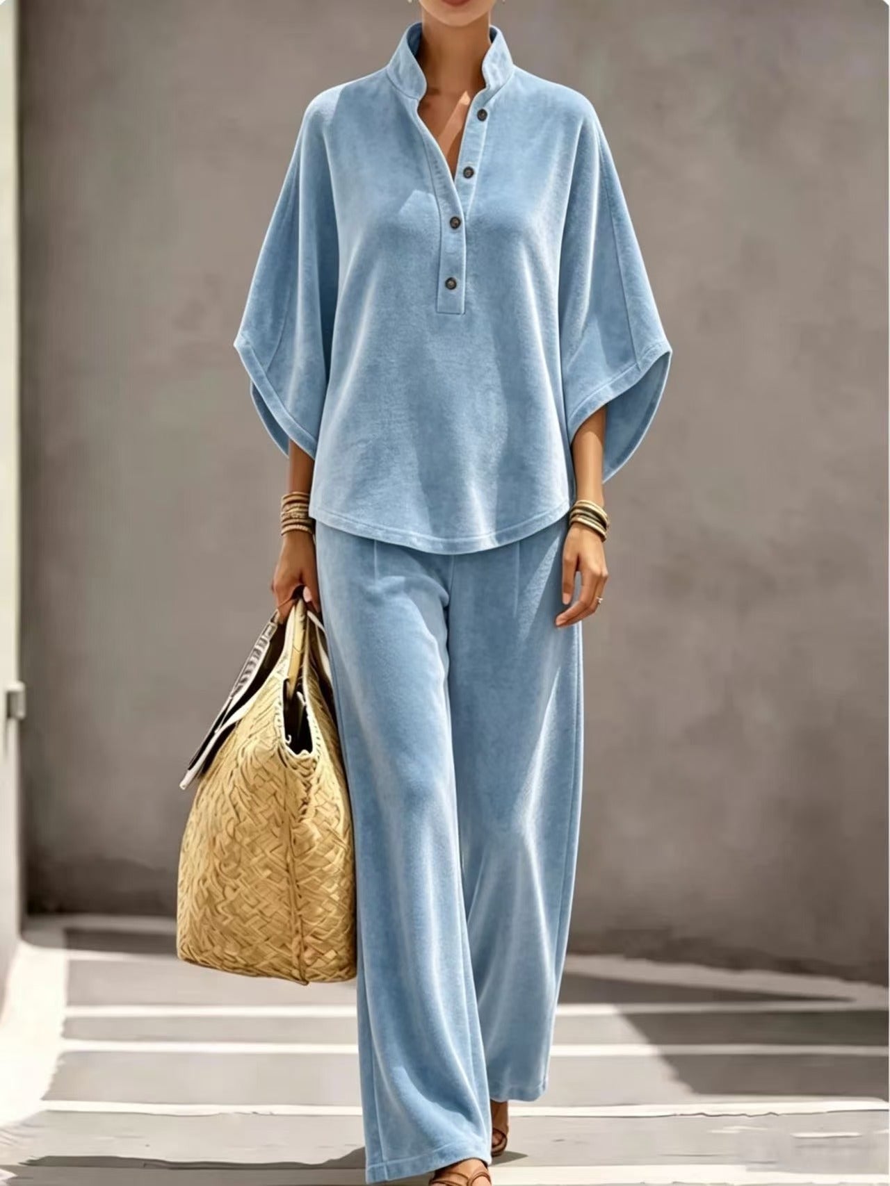Women's Velvet Two Piece Set Oversized Wide Leg Pants