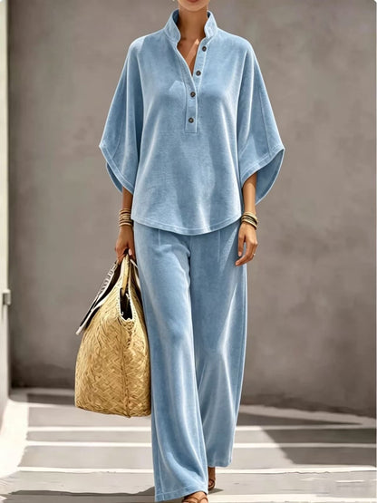 Women's Velvet Two Piece Set Oversized Wide Leg Pants