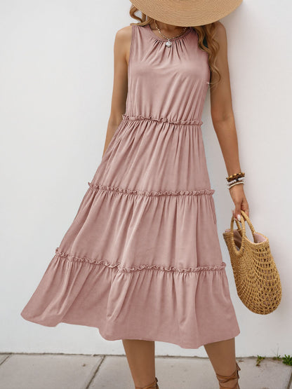 Sleeveless Ruffle Dress High Waist Elegant Midi