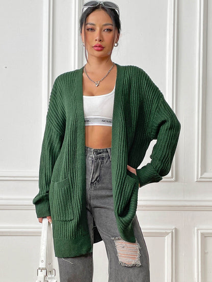 Autumn and Winter Women's Long-sleeved Double-pocket Casual Cardigan Jacket