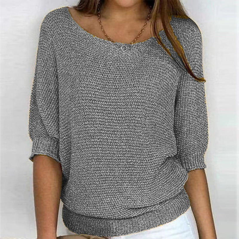Women's 3/4 Sleeve Crew Neck Knit Sweater Top