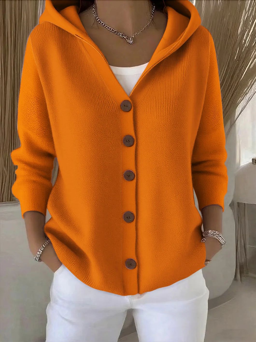 Women's Hooded Button Down Knit Cardigan Sweater