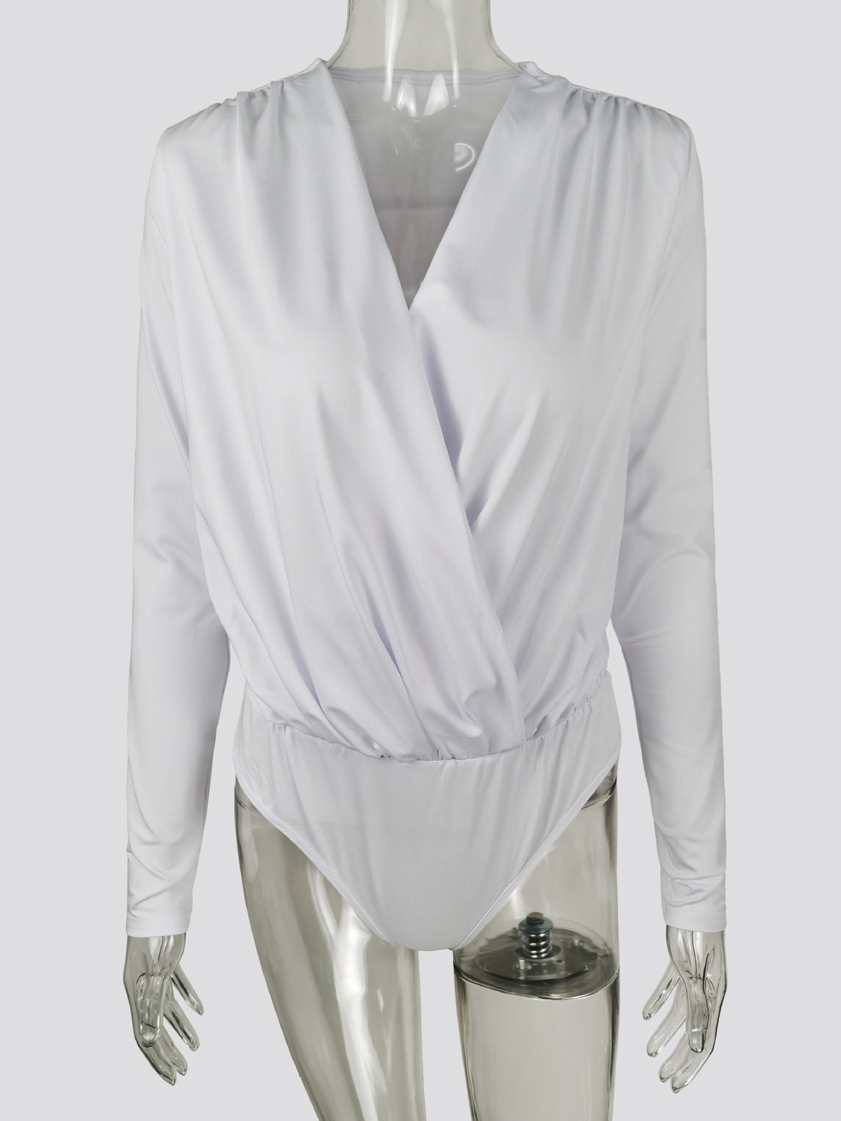 Sexy Deep V Neck Long Sleeve Ruched Bodysuit