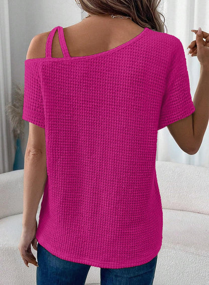 Women's Off-Shoulder Knit Top – Casual Summer Short Sleeve Blouse