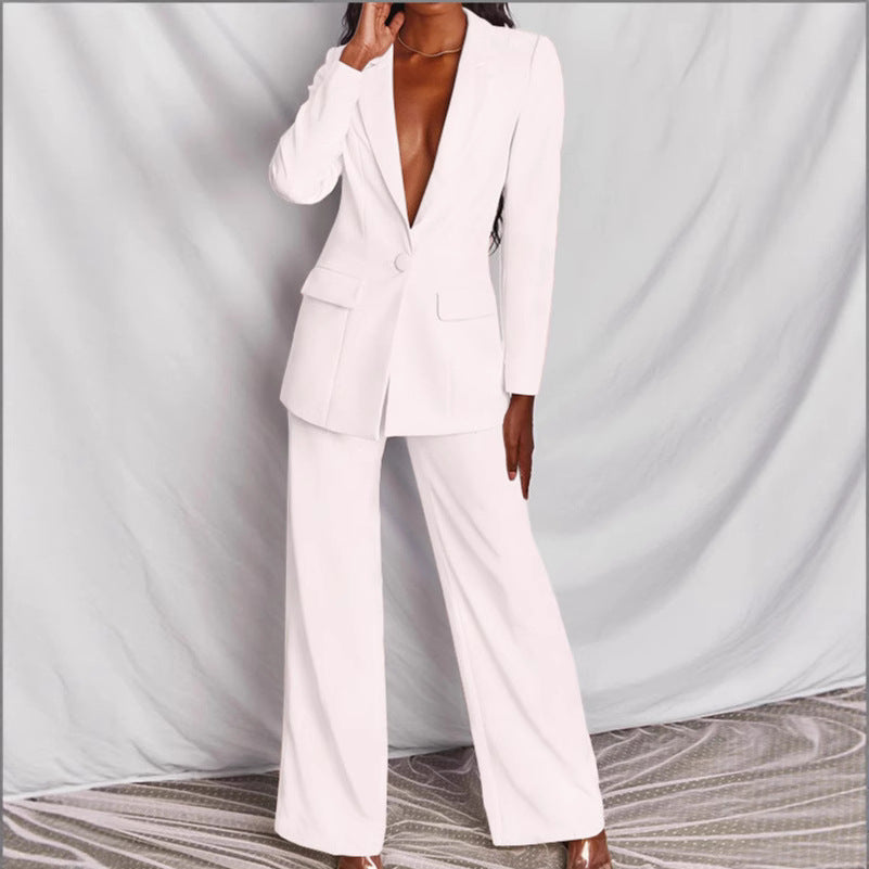 Women's Business Casual Blazer & Wide Leg Pants Suit