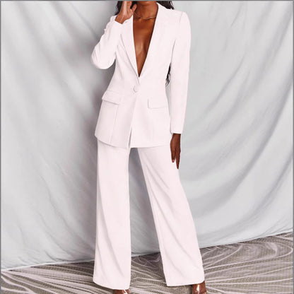 Women's Business Casual Blazer & Wide Leg Pants Suit