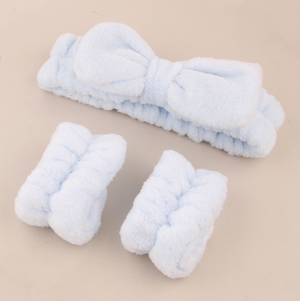 Soft Bow Headband and Wristband Set for Women Spa Use