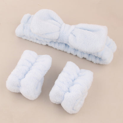 Soft Bow Headband and Wristband Set for Women Spa Use