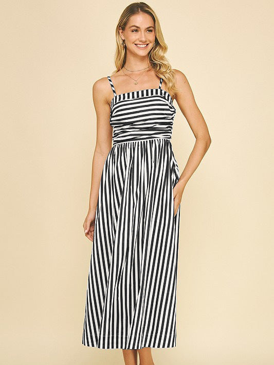 Striped Maxi Dress Smocked Spaghetti Strap Resort Dress