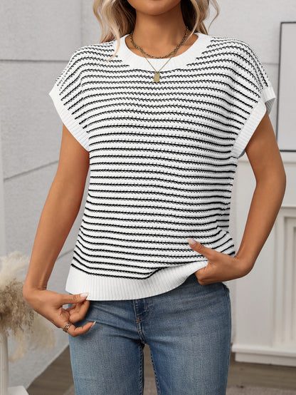 Crew Neck Striped Knit Sweater