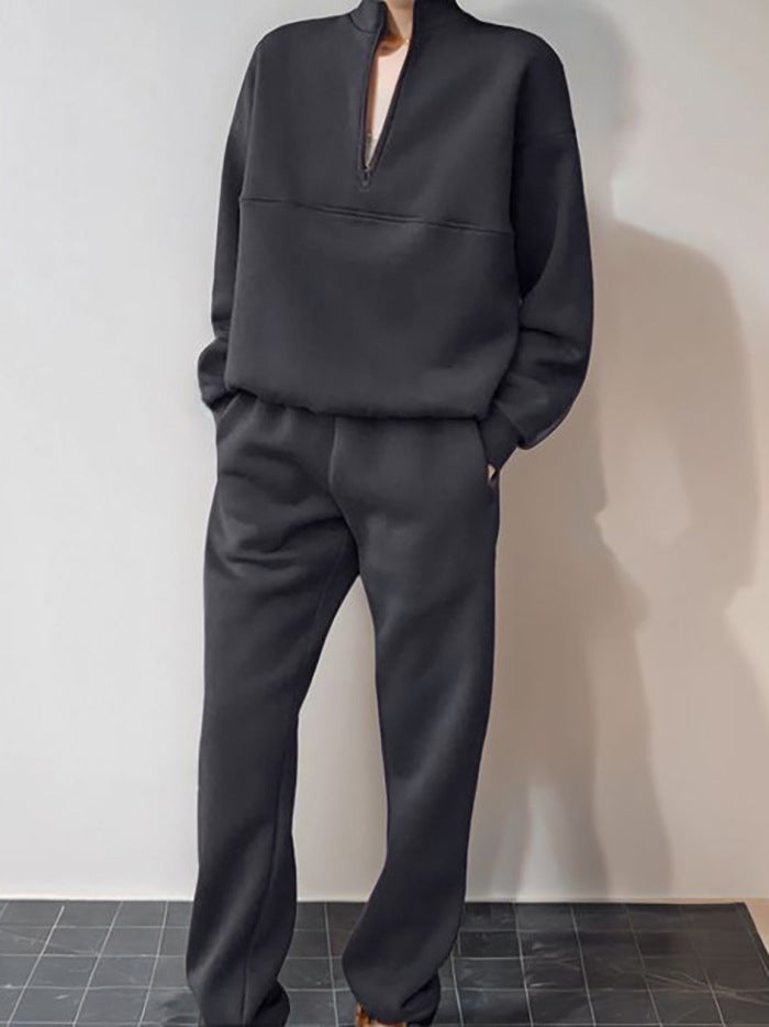 Women's Oversized Quarter Zip Sweatshirt Jogger Set