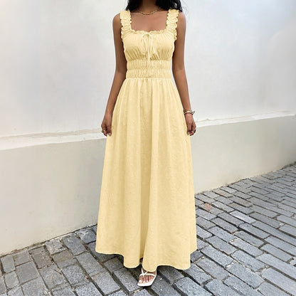 Square Neck Smocked Maxi Dress Ruffle Strap Sundress