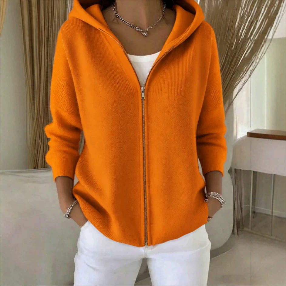 Women's Hooded Zip Up Knit Cardigan Sweater Jacket