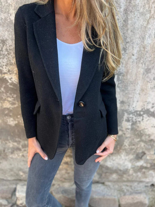 Women's Tweed Blazer Lapel One Button Casual Jacket