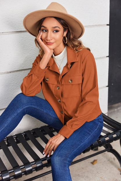 Women's Corduroy Cropped Shacket Button Down Jacket