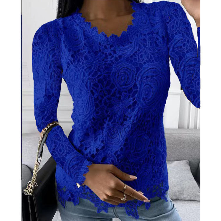 Women's Scalloped Lace Long Sleeve Top