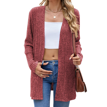 Women's Oversized Ribbed Open Front Brushed Cardigan