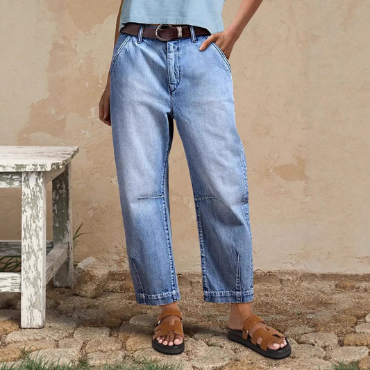 Cropped Wide Leg Denim Pants Casual Straight Jeans