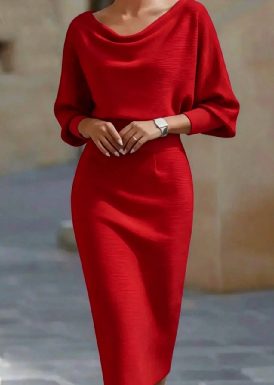 Women's Draped Cowl Neck Batwing Midi Dress