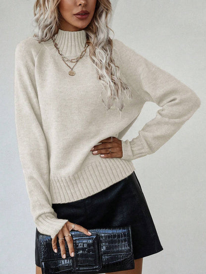 Women's Ribbed Turtleneck Sweater Side Slit Long Sleeve