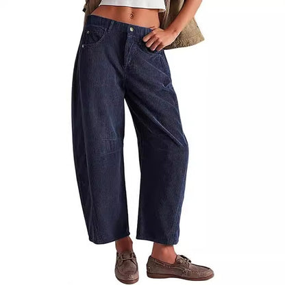 Women's Corduroy Straight Leg Pants Mid Rise Stretch