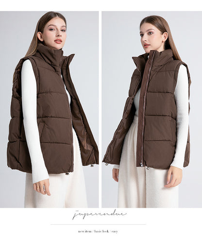 Women's Oversized Puffer Vest Stand Collar Zip Up Quilted