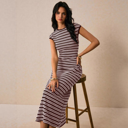Striped Knit Bodycon Maxi Dress Casual Summer Outfit