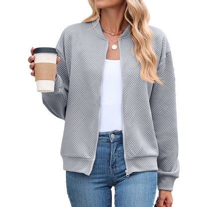 Women's Casual Zip Up Sweatshirt Jacket Long Sleeve Quilted