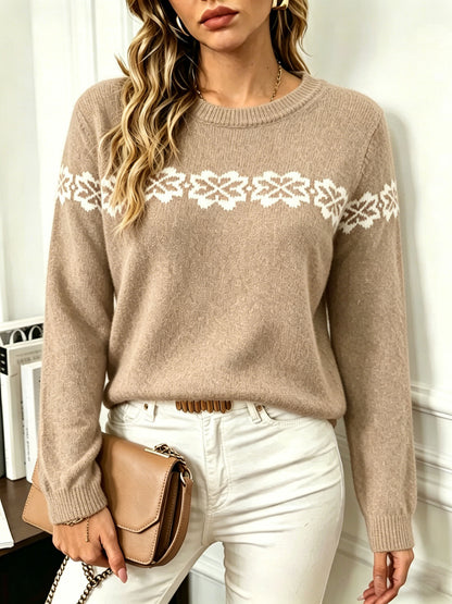 Womens Fair Isle Crew Neck Pullover Sweater