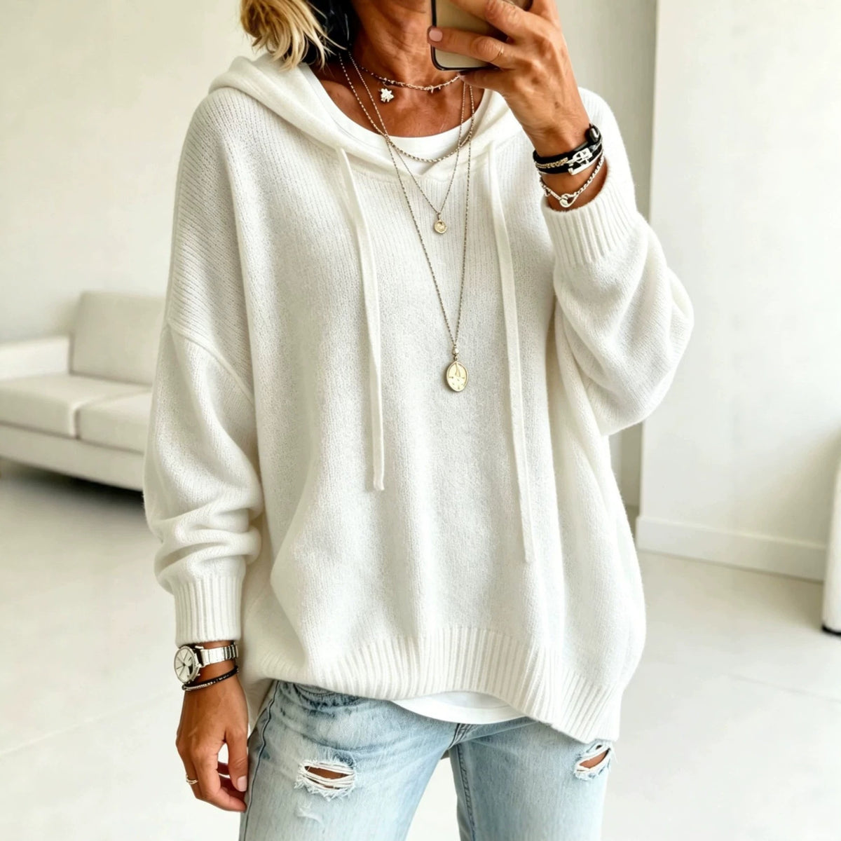 Women's Oversized Hooded Knit Sweater Pullover Drawstring