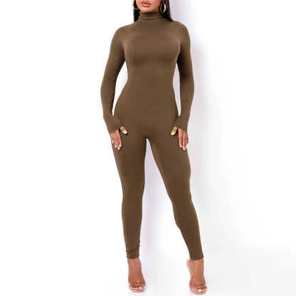 Women's Mock Neck Long Sleeve Bodycon Jumpsuit