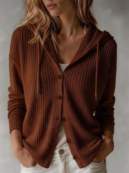 Oversized Hooded Knit Cardigan Button Front Sweater