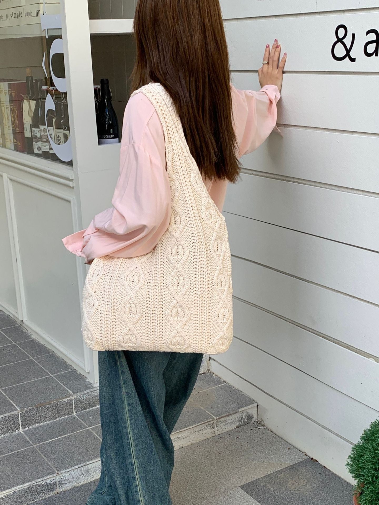 Large Tote Aesthetic Shoulder Hippie Knit Bag