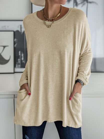 Women's Oversized Long Sleeve Pocket Tunic Top